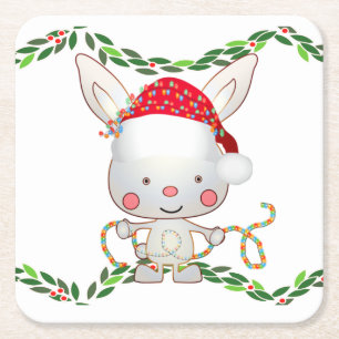 Posavasos Cuadrado De Papel Navidades Holiday Bunny