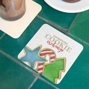 Posavasos Cuadrado De Papel Navidades Holiday Cute Whimsical Cookie Cutout Div