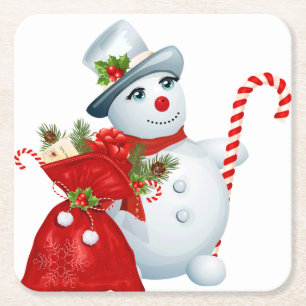 Posavasos Cuadrado De Papel Navidades inteligentes Snowman