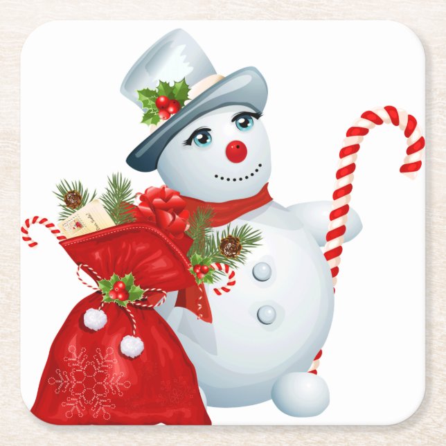 Posavasos Cuadrado De Papel Navidades inteligentes Snowman (Anverso)