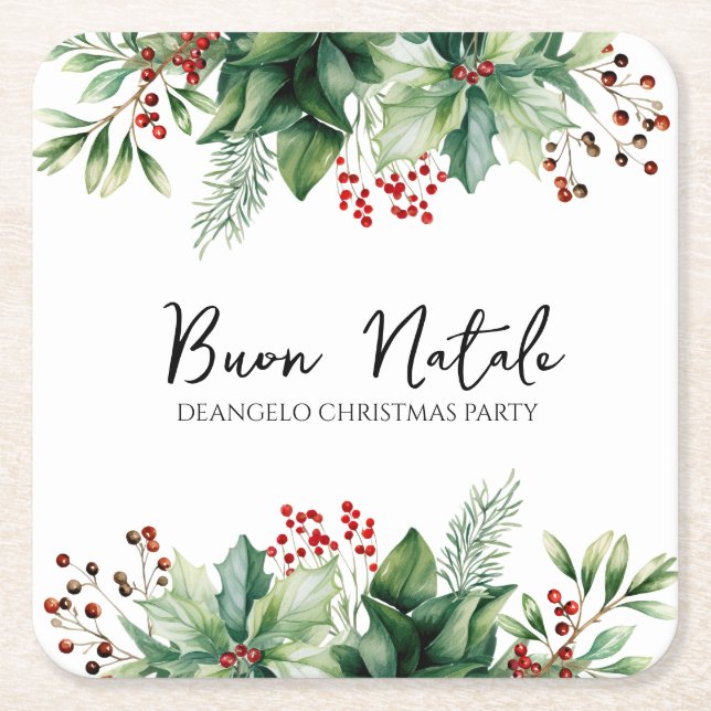 Posavasos Cuadrado De Papel Navidades italianos Buon Natale Fiesta (Anverso)