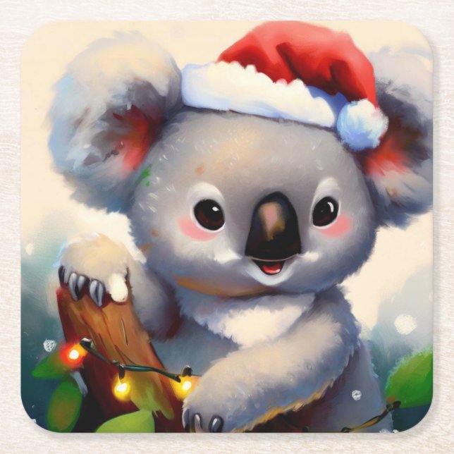 Posavasos Cuadrado De Papel Navidades Koala 2 (Anverso)