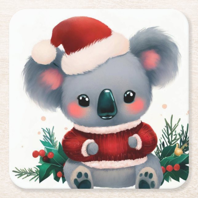 Posavasos Cuadrado De Papel Navidades Koala 3 (Anverso)