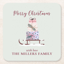 Posavasos Cuadrado De Papel Navidades llenos de regalos, verde claro