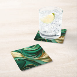 Posavasos Cuadrado De Papel Navidades Monstruo-Verde y Oro-