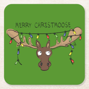 Posavasos Cuadrado De Papel Navidades Moose Cute Funny Christmoose