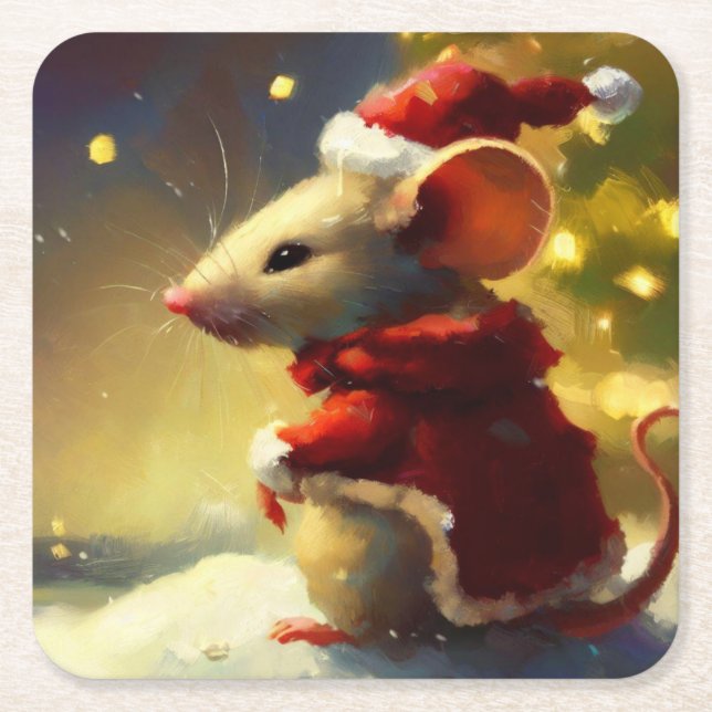 Posavasos Cuadrado De Papel Navidades Mouse 4 (Anverso)