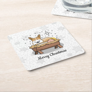 Posavasos Cuadrado De Papel Navidades Natividad Pembroke Welsh Corgi (rojo1) D