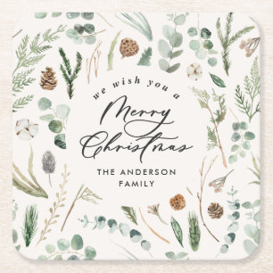 Posavasos Cuadrado De Papel Navidades naturales mínimo y elegante botánico
