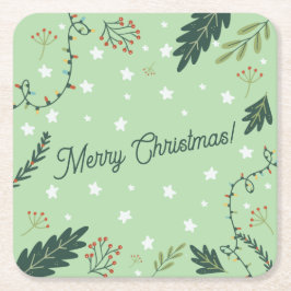 Posavasos Cuadrado De Papel Navidades Nochevieja sage green coaster