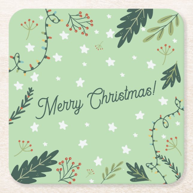 Posavasos Cuadrado De Papel Navidades Nochevieja sage green coaster (Anverso)