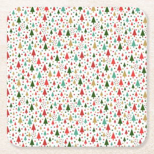 Posavasos Cuadrado De Papel Navidades Patrones - paisaje de árboles coloridos