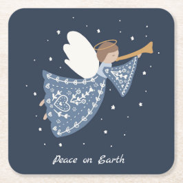 Posavasos Cuadrado De Papel Navidades personalizados Angel Holiday Peace Earth