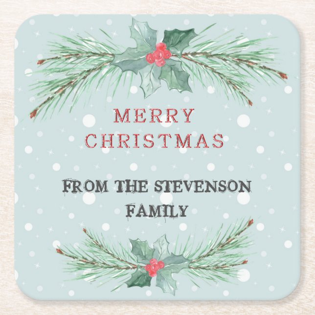 Posavasos Cuadrado De Papel Navidades, personalizados, prudentes, mistletoe (Anverso)