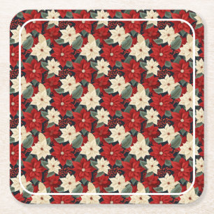 Posavasos Cuadrado De Papel Navidades Poinsettia