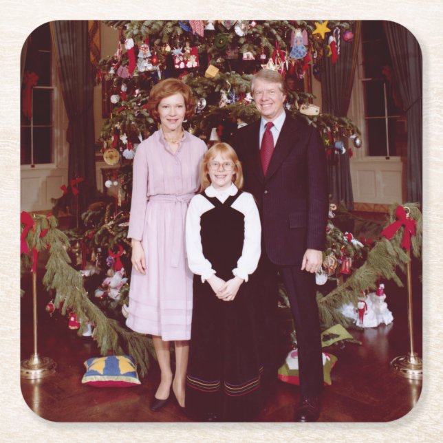 Posavasos Cuadrado De Papel Navidades Presidente James Jimmy Carter Casa Blanc (Anverso)