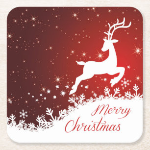 Posavasos Cuadrado De Papel Navidades que saltan renos y copos de nieve