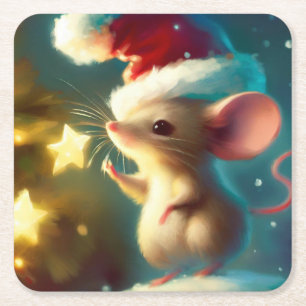 Posavasos Cuadrado De Papel Navidades Ratón 1