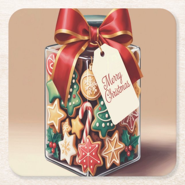 Posavasos Cuadrado De Papel Navidades Recuerdos Cookie Jar Coaster (Anverso)