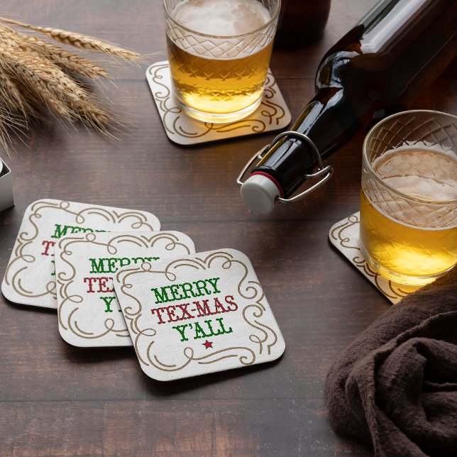 Posavasos Cuadrado De Papel Navidades Red y Verde Merry Tex-Mas Y'all (Subido por el creador)
