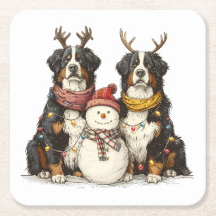 Posavasos Cuadrado De Papel Navidades renos Perros de montaña Bernese