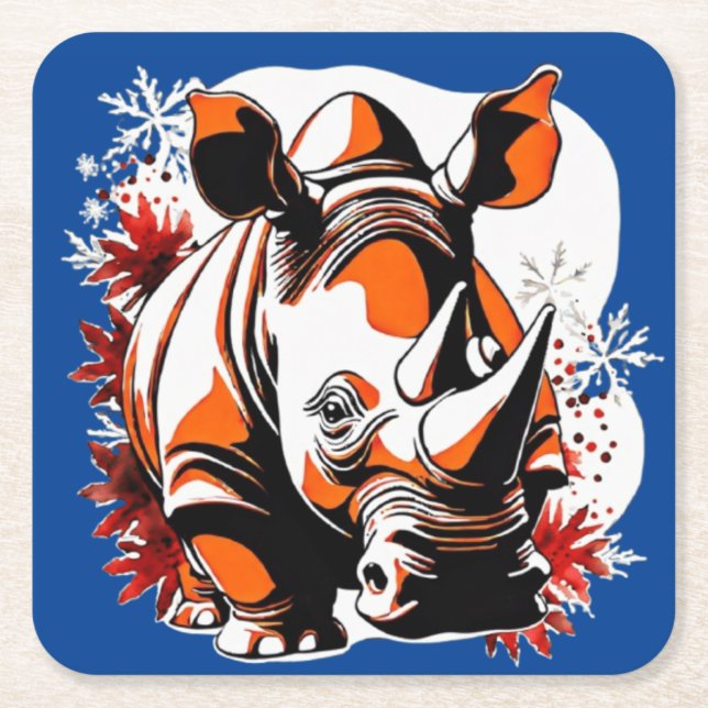 Posavasos Cuadrado De Papel Navidades rinocerontes lindos (Anverso)