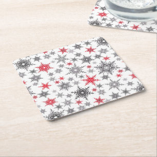 Posavasos Cuadrado De Papel Navidades, rojo, blanco, copos de nieve, invierno,