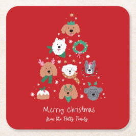 Posavasos Cuadrado De Papel Navidades rojos con temas de perro