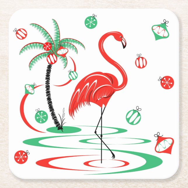 Posavasos Cuadrado De Papel Navidades rojos Flamingo Baubles square (Anverso)