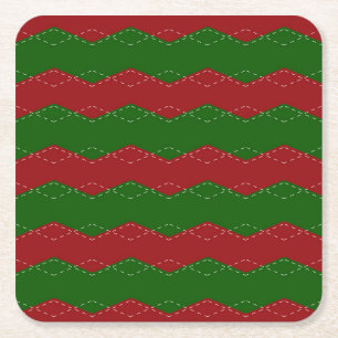 Posavasos Cuadrado De Papel Navidades rojos y verdes clásicos  