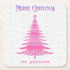 Posavasos Cuadrado De Papel Navidades rosados Nombre Personalizado Elegante Mo