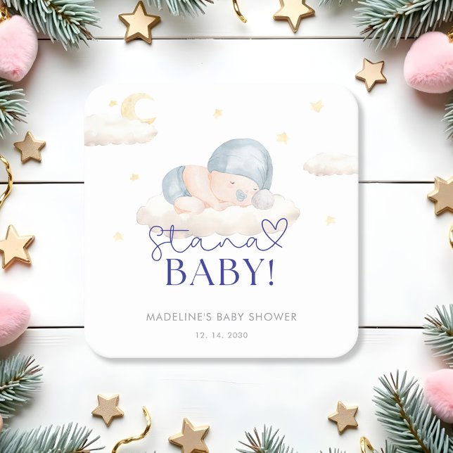 Posavasos Cuadrado De Papel Navidades Santa Baby Boy Shower (Subido por el creador)
