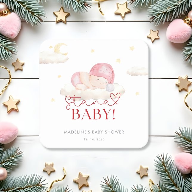 Posavasos Cuadrado De Papel Navidades Santa Baby Girl Shower (Subido por el creador)