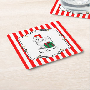 Posavasos Cuadrado De Papel Navidades Santa Bichon Frise Dog Cute