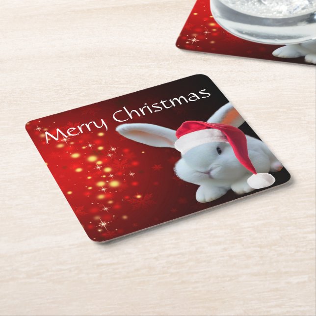 Posavasos Cuadrado De Papel Navidades Santa Bunny (En perspectiva)