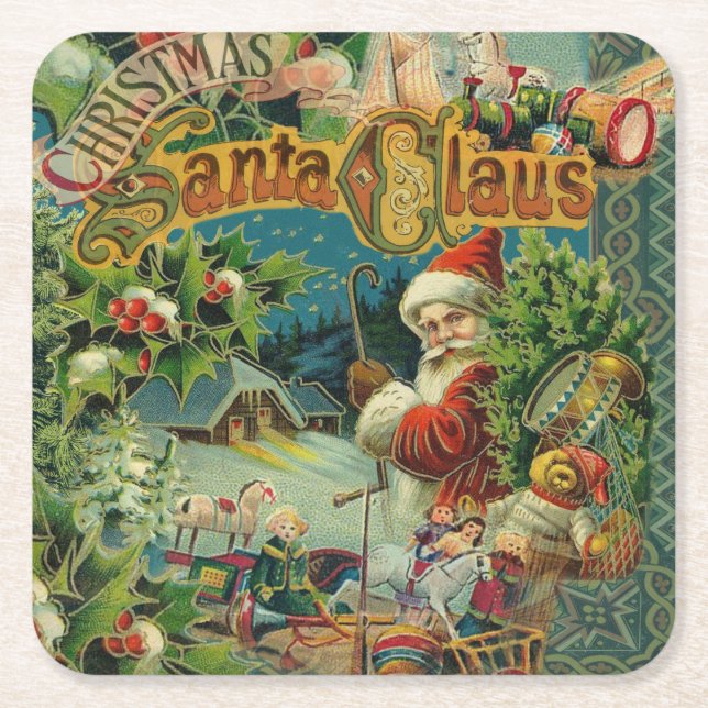 Posavasos Cuadrado De Papel Navidades Santa Claus Arte Antiguo (Anverso)