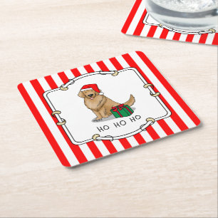 Posavasos Cuadrado De Papel Navidades Santa Claus Golden Retriever Dog Cute
