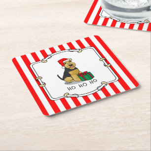 Posavasos Cuadrado De Papel Navidades Santa Claus Gorra Welsh Terrier Dog Cute