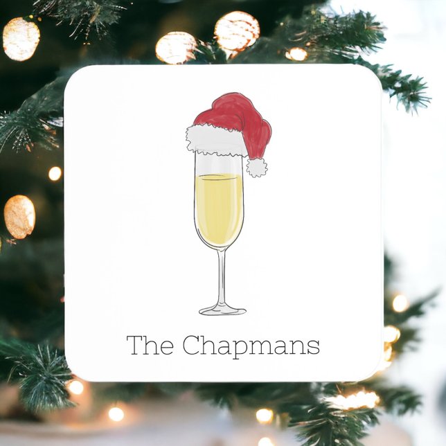 Posavasos Cuadrado De Papel Navidades Santa Hat Champagne (Subido por el creador)