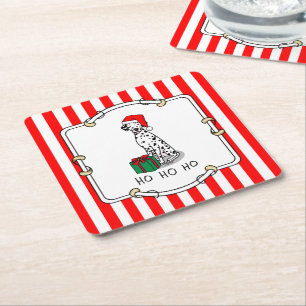 Posavasos Cuadrado De Papel Navidades Santa Hat Dalmatian Dog (negro 1) Divers