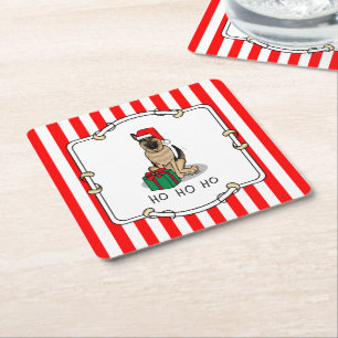 Posavasos Cuadrado De Papel Navidades Santa Hat German Shepherd Dog Cute