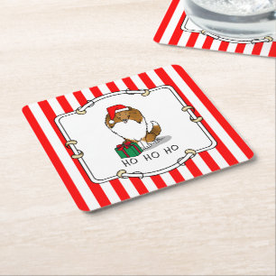 Posavasos Cuadrado De Papel Navidades Santa Hat Shetland Sheepdog (estable) Cu