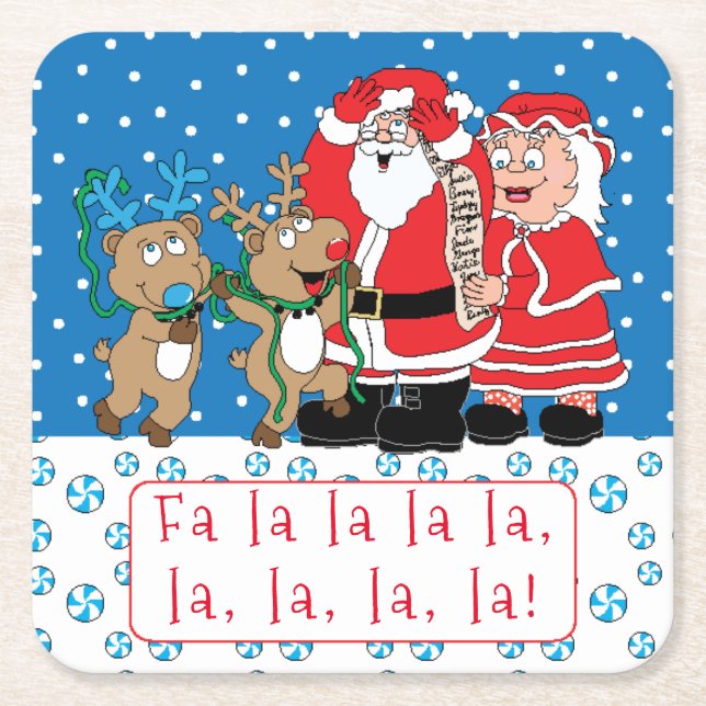 Posavasos Cuadrado De Papel Navidades Santa Sra. Claus (Anverso)