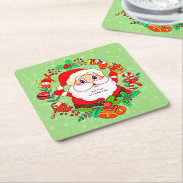 Posavasos Cuadrado De Papel Navidades Santa Stocking Cane Present Holly