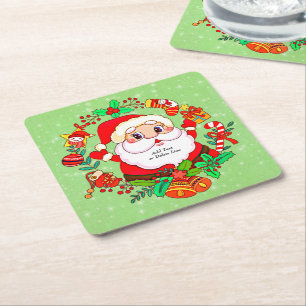 Posavasos Cuadrado De Papel Navidades Santa Stocking Cane Present Holly