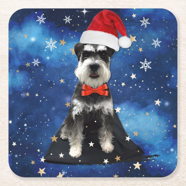 Posavasos Cuadrado De Papel Navidades Schnauzer (Anverso)
