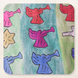 Posavasos Cuadrado De Papel Navidades se enfurecen con trompetas