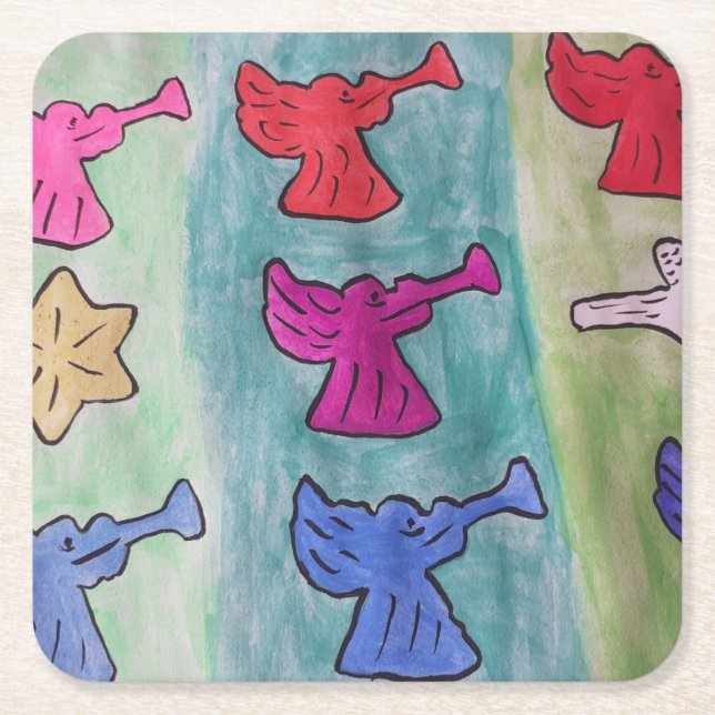 Posavasos Cuadrado De Papel Navidades se enfurecen con trompetas (Anverso)