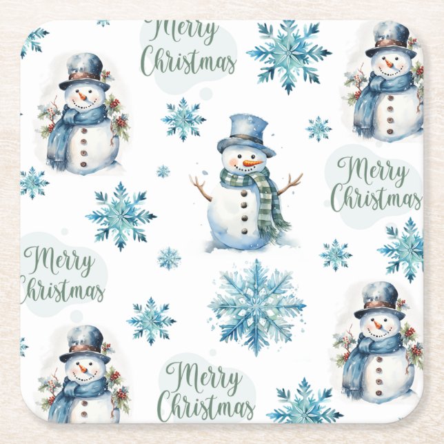Posavasos Cuadrado De Papel Navidades Snowman (Anverso)