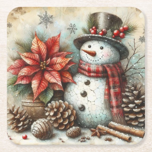 Posavasos Cuadrado De Papel Navidades Snowman Coasters (Anverso)